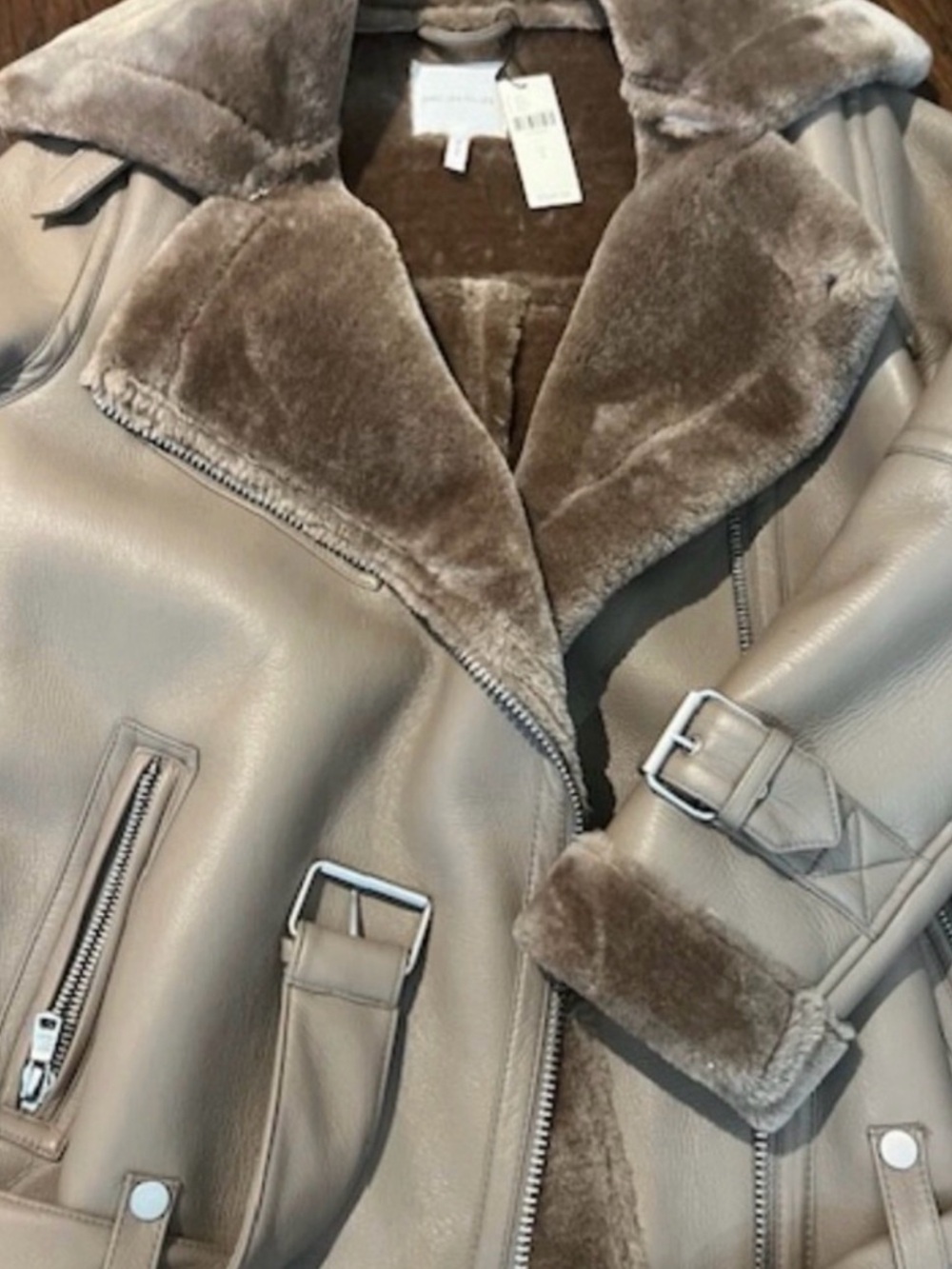 NWT Anthropologie Taupe Shearling-Lined Aviator Jacket - Women's Coat - Picture 4 of 4